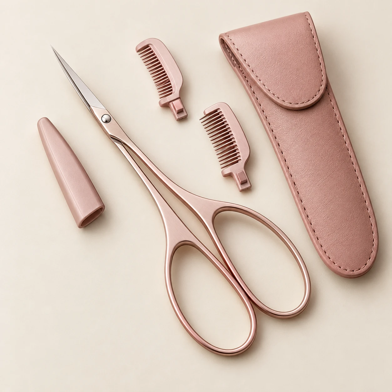 Atelier / Rose Case eyebrow scissors and included accessories