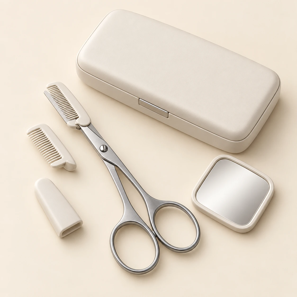 Écrin / Porcelain eyebrow scissors and included accessories