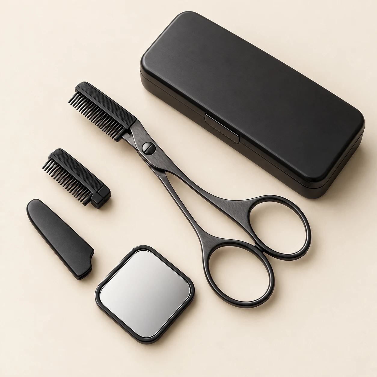 Écrin / Onyx eyebrow scissors and included accessories